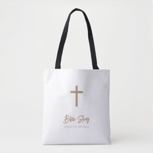 Personalized Gold Script White Bible Study Tasche (Vorderseite)