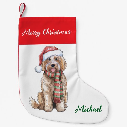 Personalized Goldendoodle Dog in Santa Hat  Kleiner Weihnachtsstrumpf (Vorderseite)