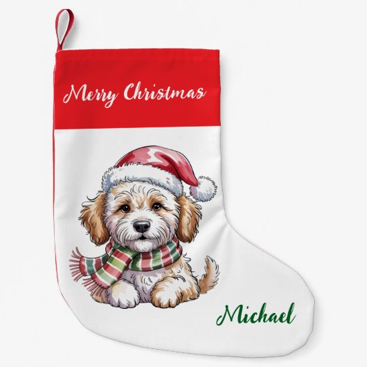 Personalized Goldendoodle Dog in Santa Hat Kleiner Weihnachtsstrumpf (Vorderseite)