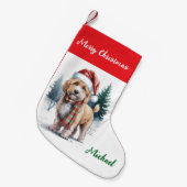 Personalized Goldendoodle Dog in Santa Hat  Kleiner Weihnachtsstrumpf (Vorderansicht (hängend))