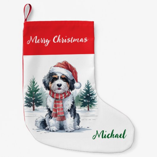 Personalized Goldendoodle Dog in Santa Hat  Kleiner Weihnachtsstrumpf (Vorderseite)