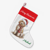 Personalized Goldendoodle Dog in Santa Hat Kleiner Weihnachtsstrumpf (Vorderansicht (hängend))