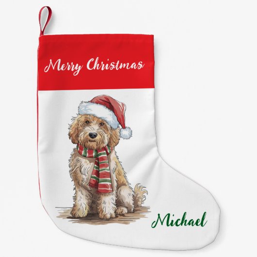 Personalized Goldendoodle Dog in Santa Hat  Kleiner Weihnachtsstrumpf (Vorderseite)