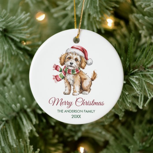 Personalized Goldendoodle Dog Santa Hat Christmas Keramik Ornament (Baum)