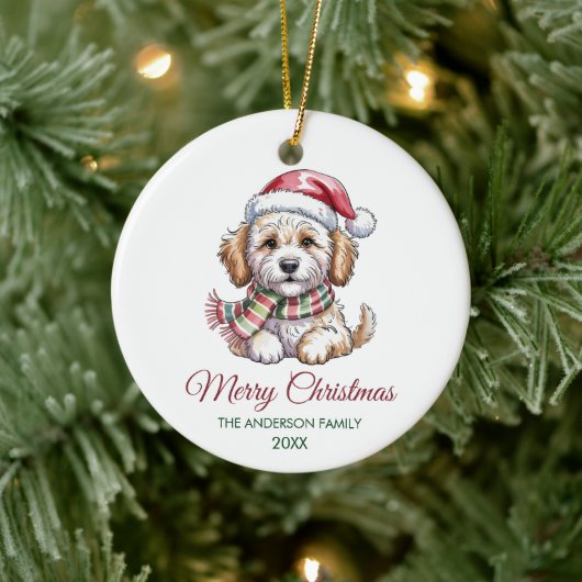 Personalized Goldendoodle Dog Santa Hat Christmas  Keramik Ornament (Baum)