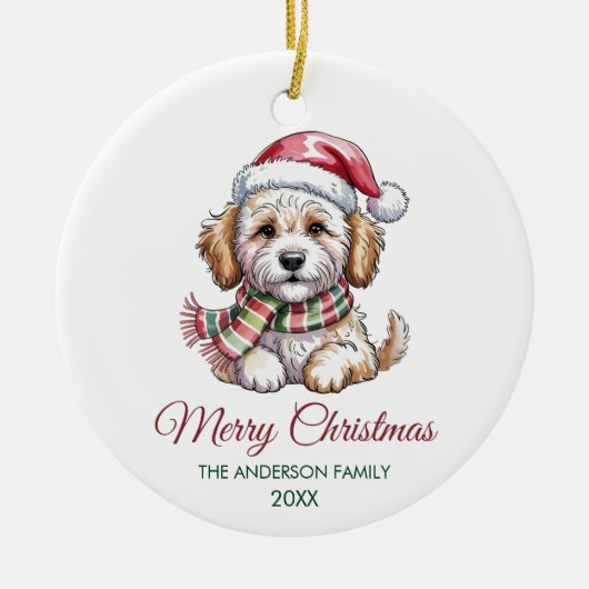 Personalized Goldendoodle Dog Santa Hat Christmas  Keramik Ornament (Vorne)