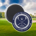 Personalized Golf Club Name Navy Blue Magnet<br><div class="desc">Featuring classic crossed golf clubs,  golf ball design,  and aged stamp effect border,  these navy blue golf magnets are ideal for all golf clubs and club members. Personalize with the name of the club member,  golf club name and the year the golf club was established. Designed by Thisisnotme©</div>