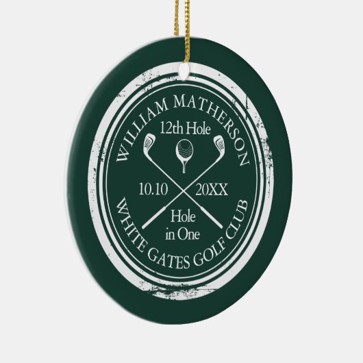 Personalized Golf Hole in One Keepsake Emerald Keramik Ornament (Rechts)