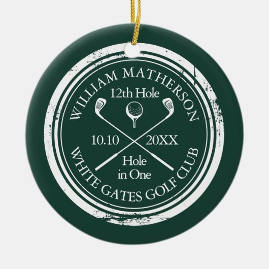 Personalized Golf Hole in One Keepsake Emerald Keramik Ornament (Vorne)