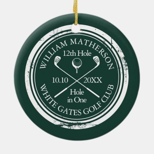 Personalized Golf Hole in One Keepsake Emerald Keramik Ornament (Hinten)