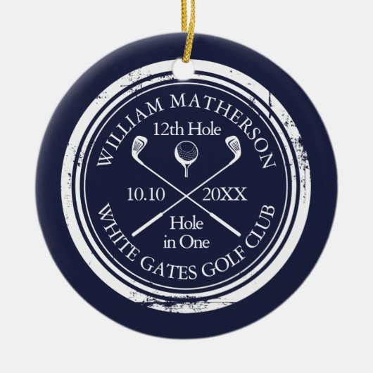 Personalized Golf Hole in One Keepsake Navy Blue Keramik Ornament (Vorne)