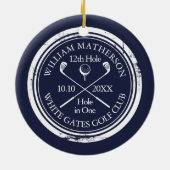 Personalized Golf Hole in One Keepsake Navy Blue Keramik Ornament (Hinten)