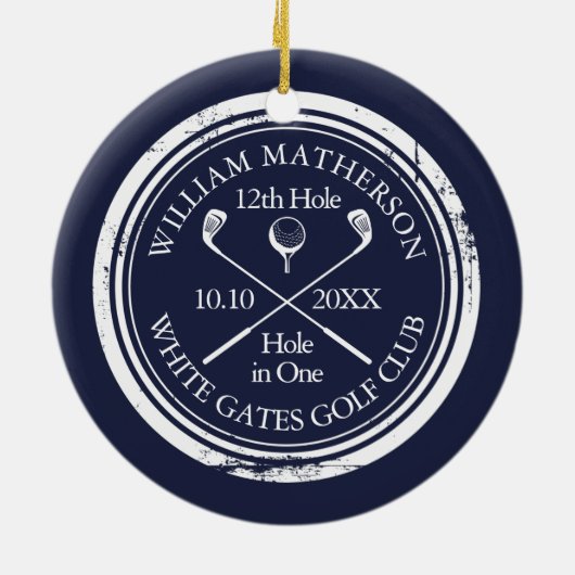 Personalized Golf Hole in One Keepsake Navy Blue Keramik Ornament (Hinten)