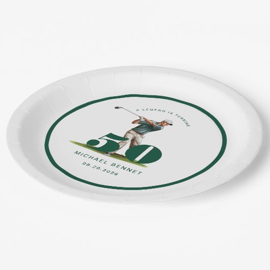 Personalized Golfer 50th Birthday Pappteller (Schrägansicht)