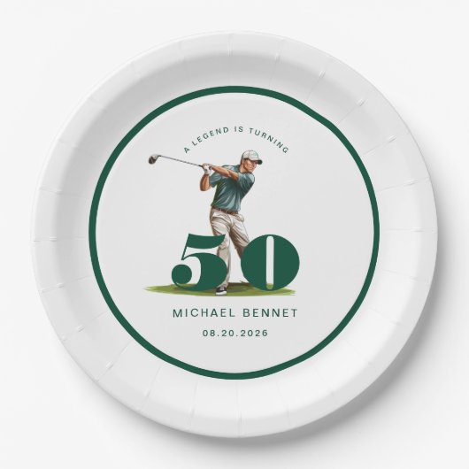 Personalized Golfer 50th Birthday Pappteller (Vorderseite)
