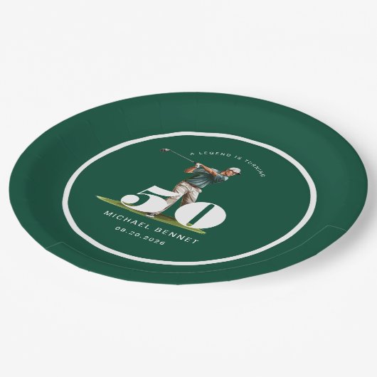 Personalized Golfer 50th Birthday Pappteller (Schrägansicht)