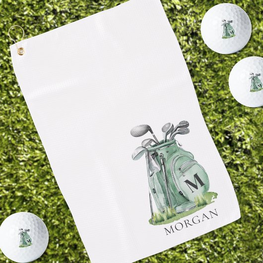 Personalized Golfer Green Monogram Golfhandtuch