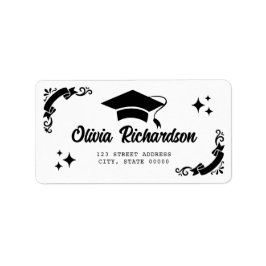 Personalized Graduation Elegant Script Stars & Cap Adressaufkleber