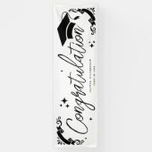 Personalized Graduation Elegant Script Stars & Cap Banner (Vertikal)