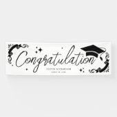 Personalized Graduation Elegant Script Stars & Cap Banner (Horizontal)