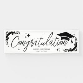 Personalized Graduation Elegant Script Stars & Cap Banner