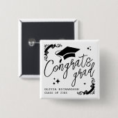 Personalized Graduation Elegant Script Stars & Cap Button (Vorne & Hinten)
