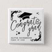 Personalized Graduation Elegant Script Stars & Cap Button (Vorderseite)