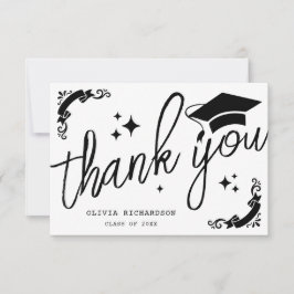 Personalized Graduation Elegant Script Stars & Cap Dankeskarte