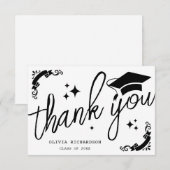 Personalized Graduation Elegant Script Stars & Cap Dankeskarte (Vorne/Hinten)