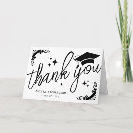 Personalized Graduation Elegant Script Stars & Cap Dankeskarte