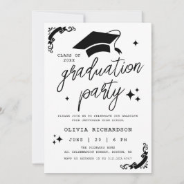 Personalized Graduation Elegant Script Stars & Cap Einladung