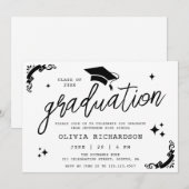 Personalized Graduation Elegant Script Stars & Cap Einladung (Vorne/Hinten)