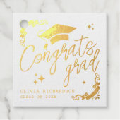 Personalized Graduation Elegant Script Stars & Cap Geschenkanhänger (Vorderseite)