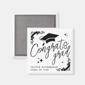 Personalized Graduation Elegant Script Stars & Cap Magnet (Vorderseite/Rückseite)