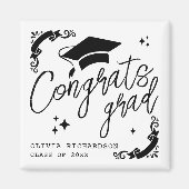 Personalized Graduation Elegant Script Stars & Cap Magnet (Vorne)