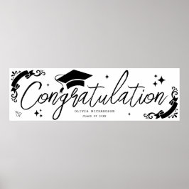 Personalized Graduation Elegant Script Stars & Cap Poster
