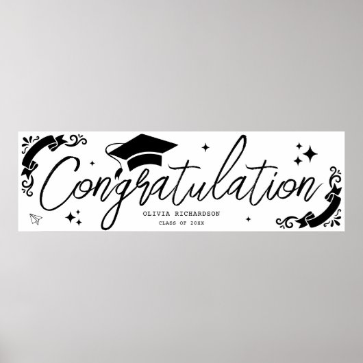 Personalized Graduation Elegant Script Stars & Cap Poster (Vorne)