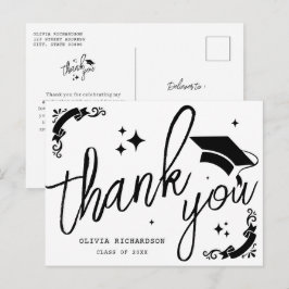 Personalized Graduation Elegant Script Stars & Cap Postkarte