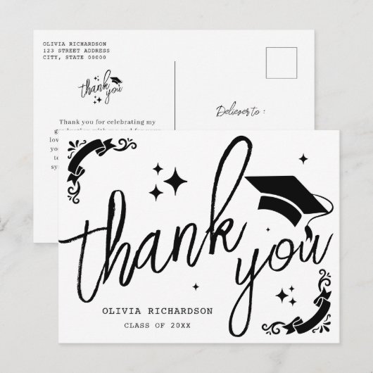 Personalized Graduation Elegant Script Stars & Cap Postkarte (Vorne/Hinten)