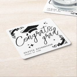 Personalized Graduation Elegant Script Stars & Cap Rechteckiger Pappuntersetzer