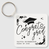 Personalized Graduation Elegant Script Stars & Cap Schlüsselanhänger (Vorderseite)