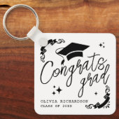 Personalized Graduation Elegant Script Stars & Cap Schlüsselanhänger (Vorderseite)