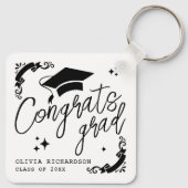 Personalized Graduation Elegant Script Stars & Cap Schlüsselanhänger (Rückseite)