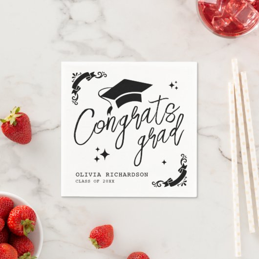 Personalized Graduation Elegant Script Stars & Cap Serviette (Beispiel)