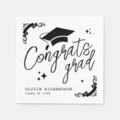 Personalized Graduation Elegant Script Stars & Cap Serviette (Vorderseite)