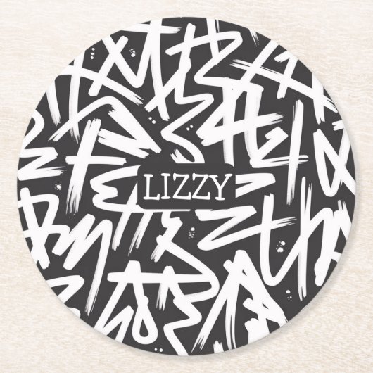 Personalized Graffiti Name Pattern — Custom Urban Runder Pappuntersetzer (Vorderseite)