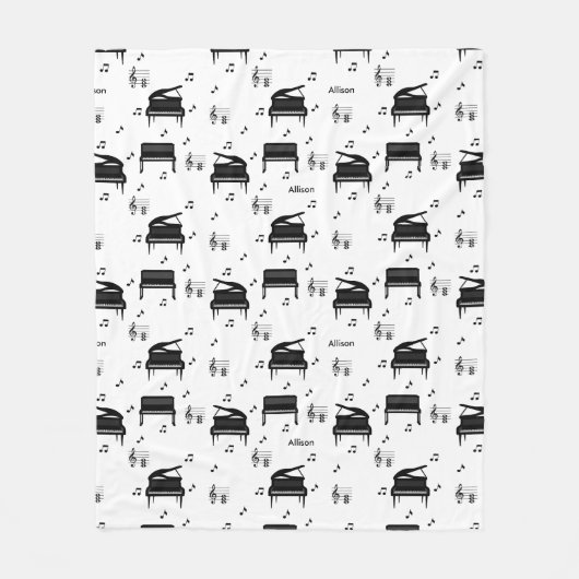 Personalized Grand Piano and Music Notes Pattern Fleecedecke (Vorderseite)