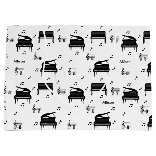Personalized Grand Piano and Music Notes Pattern Große Geschenktüte (Vorderseite)