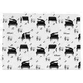 Personalized Grand Piano and Music Notes Pattern Große Geschenktüte (Rückseite)