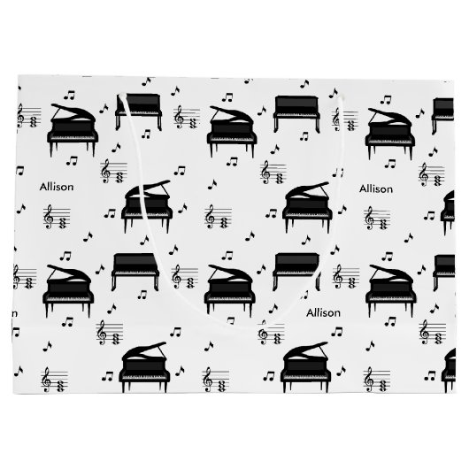 Personalized Grand Piano and Music Notes Pattern Große Geschenktüte (Rückseite)